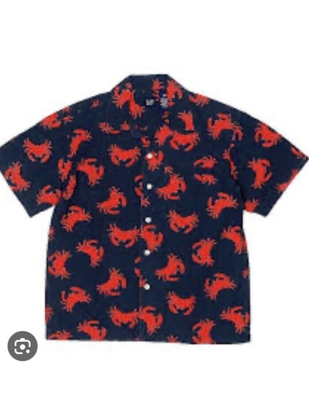 GAP BOYS RED CRAB NAVY BLUE BUTTON DOWN Short SLEEVE SHIRT YOUTH SMALL 5-6
